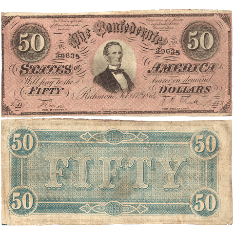 T-66 Feb. 17 1864 $50 Confederate States of America (C.S.A.) PF-1/Cr.495 - Crisp Fine/Very Fine