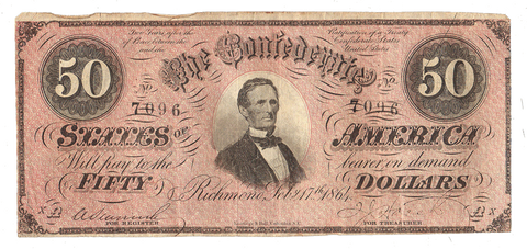 T-66 Feb. 17 1864 $50 Confederate States of America (C.S.A.) PF-1/Cr.495 - Very Fine