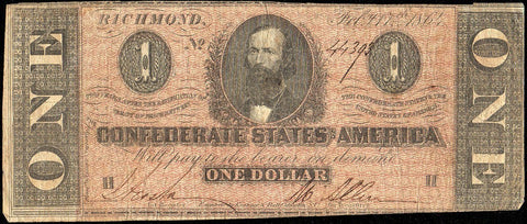 T-71 Feb. 17 1864 $1 Confederate States of America (C.S.A.) PF-1/Cr.576 - Very Good+