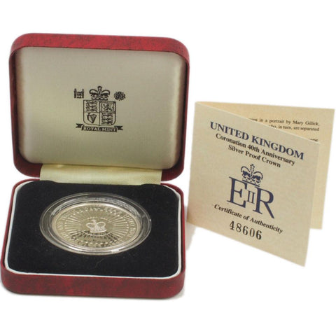 1993 United Kingdom Coronation 40th Anniversary Silver Proof Crown - Gem Proof in OGP