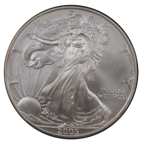 2005 & 2006 Set of 5 Silver Eagle Dollars - PQBU in Wooden Display Case