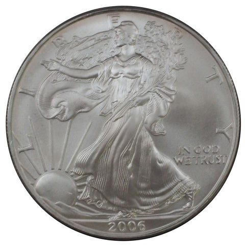 2005 & 2006 Set of 5 Silver Eagle Dollars - PQBU in Wooden Display Case