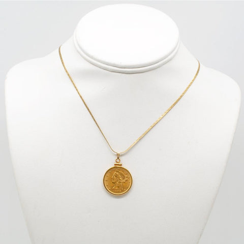 1907 $5 Liberty Head Gold Necklace w/ 14K Gold Chain