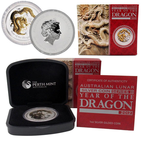 2012 Australian Lunar "Year of the Dragon" 1 oz Silver Coin Series II