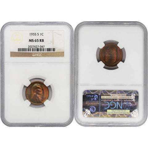 1955-S Lincoln Cent - NGC MS 65 RB