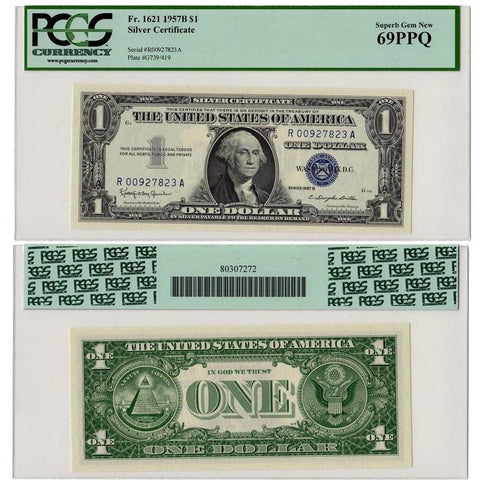 1957B $1 Silver Certificate Fr.1621- PCGS 69 PPQ