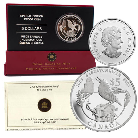 2005 Special Edition $5 Silver Proof Coin "Saskatchewan" w/ OGP & Certificate of Authenticity