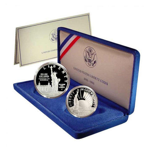 1986 United States Liberty Commemorative Proof Silver Dollar & Clad Half Dollar w/Mint Box & COA