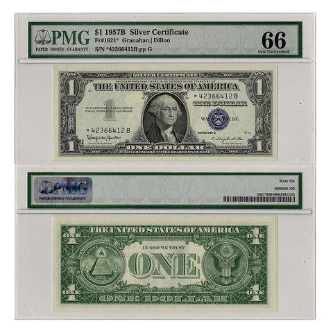 1957-B $1 Silver Certificate Fr.1621* - PMG 66 Gem Uncirculated