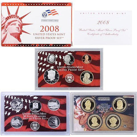 2008-S Statehood 14 Coin Silver Proof Set Special, In Original Mint Box with COA