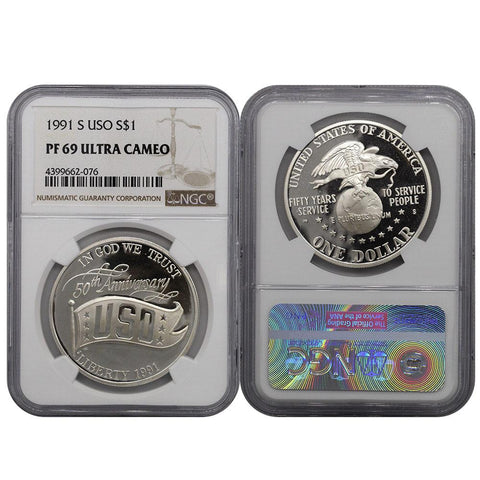 1991-S USO S Commemorative Dollar - NGC PF69 Ultra Cameo