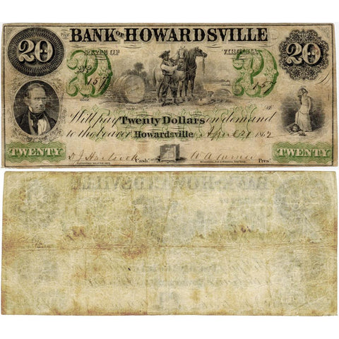 1862 $20 Bank of Howardsville, Virginia VA-105-G18a - Fine
