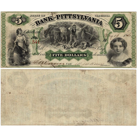 1861 $5 Bank of Pittsylvania, Chatham Branch, Virginia VA-50-G16a - Very Fine