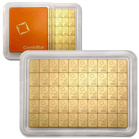 50 gram Valcambi CombiBar .9999 Gold Bar in Assay Card