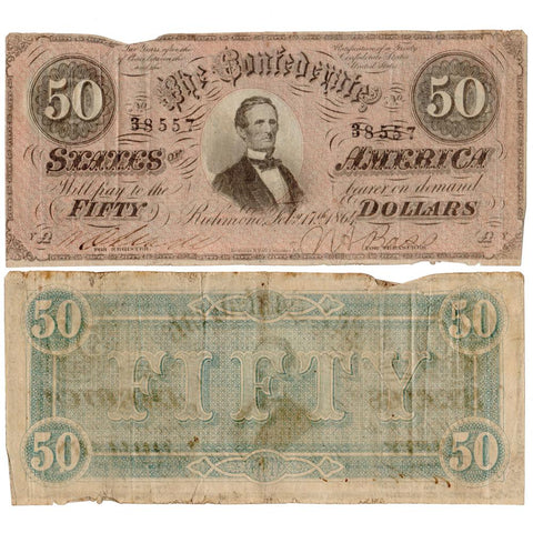 T-66 Feb. 17th,1864 $50 Confederate States of America Notes Deal - VG/F