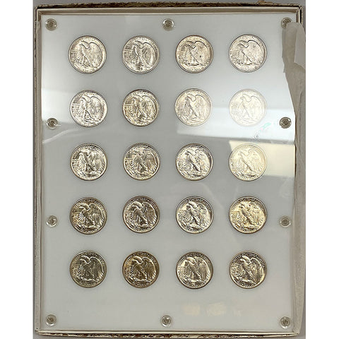 1941-1947 P-D-S 20-coin Walker Short Set in Capital Plastic - Choice Uncirculated
