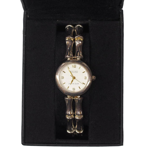 Ecclissi Womens Sterling Silver Bamboo Link Wrist Watch