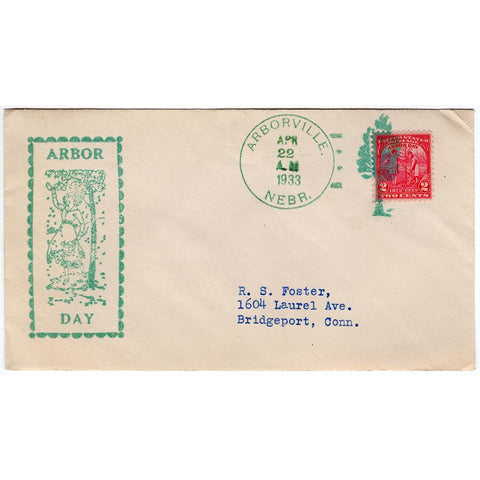 Apr 22, 1933 Arbor Day Cover with Fancy Arborville, Nebr. Cancel