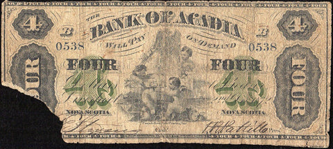 1872 $4 Bank of Acadia Nova Scotia C-05-10-02 - Net Good