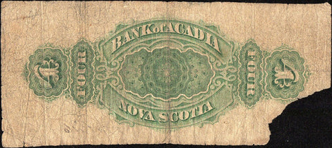 1872 $4 Bank of Acadia Nova Scotia C-05-10-02 - Net Good