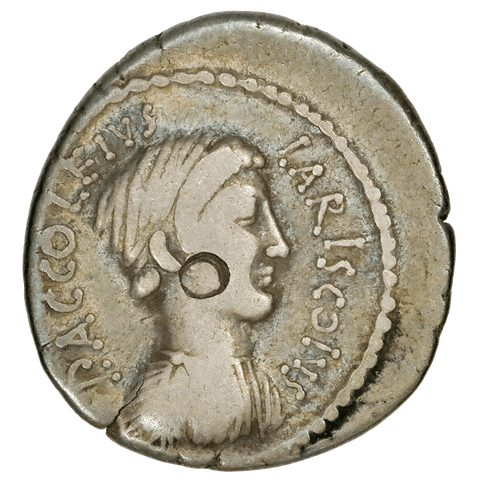 Roman Republic, P. Accoleius Lariscolus AR Denarius, 43 BC, Very Fine (bankers mark)