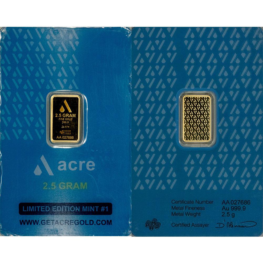 How Much Is A 2.5 G Acre Gold Bar 2.5 gram Acre .9999 Gold Bar in Assay Card