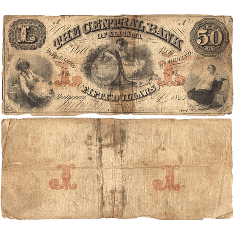 1855 $50 Central Bank of Alabama Montgomery AL-65-G20a - Apparent VG