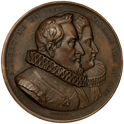 (1850) Albert & Isabella Portrait Medal (Belgium) A.C. Jouvenel 46mm/Bronze ~ AU