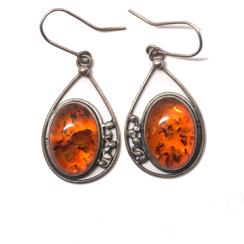 Vintage Russian Hallmarked Baltic Amber Sterling Silver Earrings