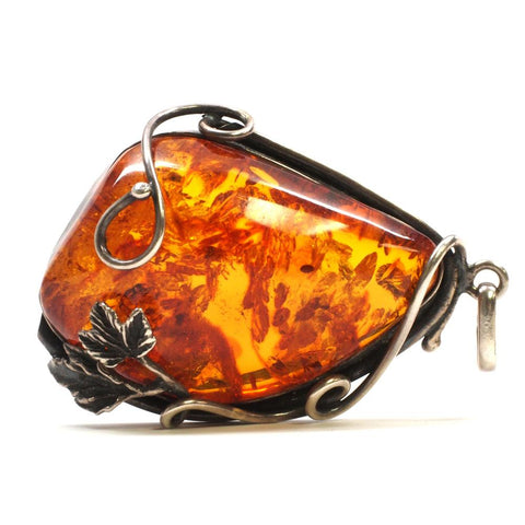 Large Baltic Amber Sterling Silver Pendant