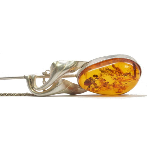 Vintage Baltic Amber Sterling Silver Hat Pin