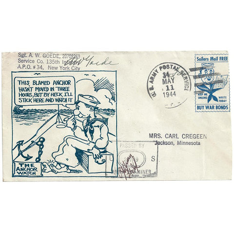 May 11, 1944 The Anchor Watch Patriotic Cover, APO 34 Omagh Ireland