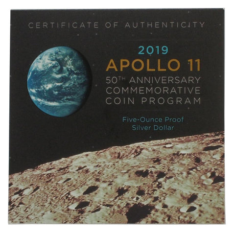 2019 Apollo 11 50th Anniversary 5oz Silver Proof Coin - Gem Proof in OGP w/ COA