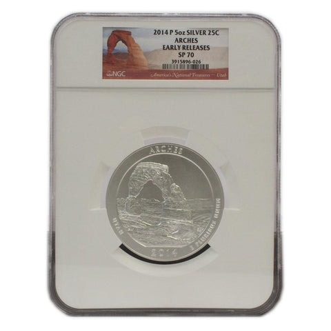 2014 P 5oz Silver Arches National Parks - NGC SP70