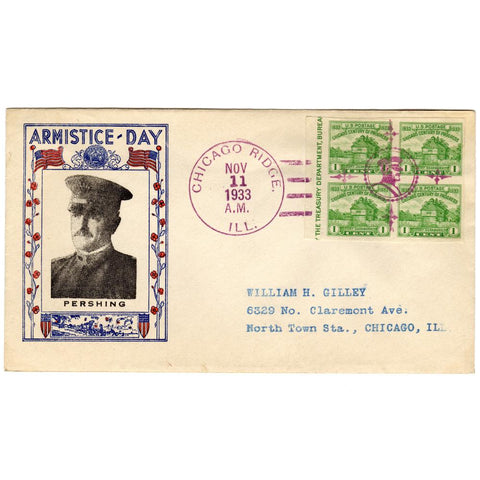 Nov 11, 1933 Armistice Day Cover With Fancy Pershing Cancel
