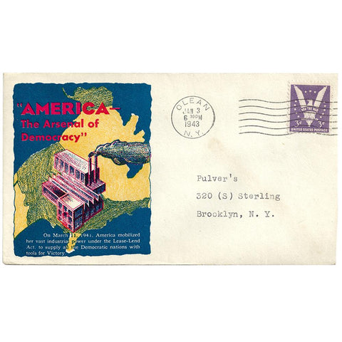 Jan 3, 1943 America The Arsenal of Democracy Patriotic Cover Olean, NY Cancel