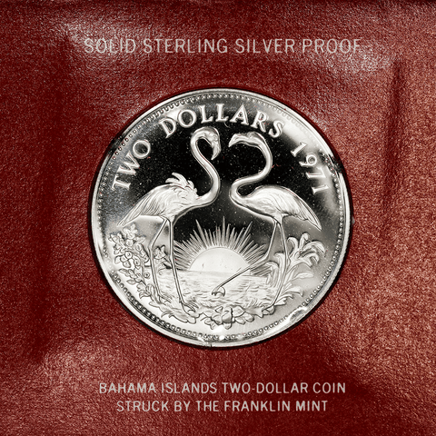 1971 Bahamas Proof Sterling Silver $2 Flamingos KM.23 - Gem Proof