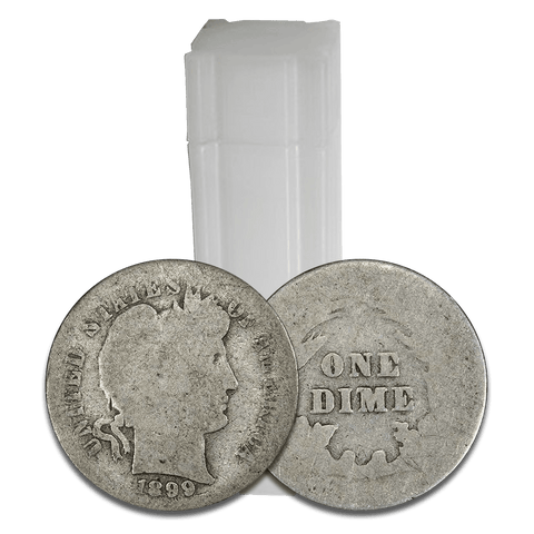 50-Coin Circulated Barber Dime Rolls (90% Silver) - FR to AG (Date Visible/No Culls)