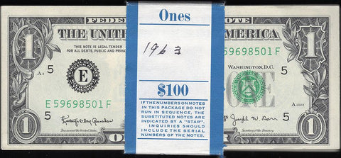 1963-B Barr Richmond Federal Reserve $1 Notes - Original B.E.P. Pack of 100