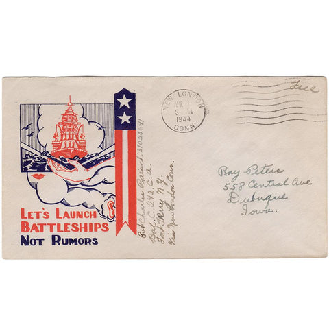 Apr 3, 1944 - Launch Battleships Not Rumors Cover, Custom Free Mail Stamp