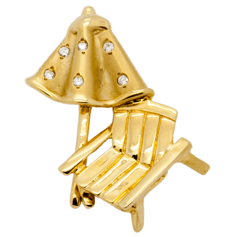 14K Gold & Diamond Beach Umbrella & Chair Charm/Pendant