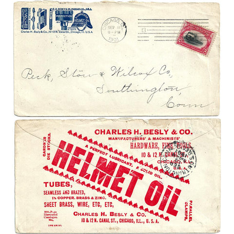 Sep 11, 1901 Besly Helmet Oil Front & Back Advertising Cover - Chicago Cancel