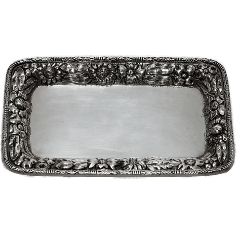 c. Early 1900s Bigelow Kennard & Co Small Floral Sterling Silver Tray