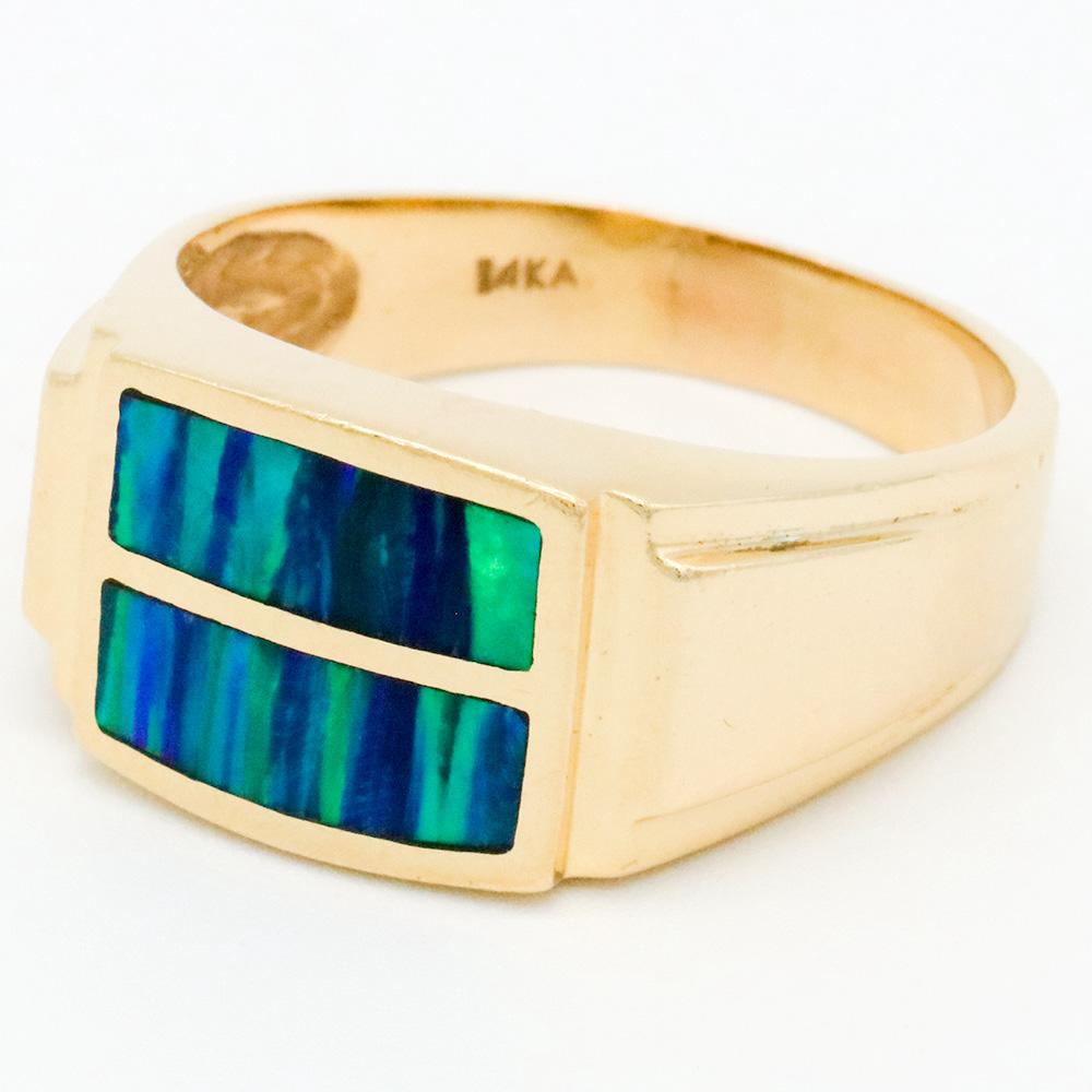 Men's 14K Gold with Black Opal Inlay Ring Size 11 3/4