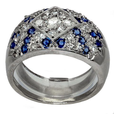 14K White Gold Diamond & Natural Sapphire Ring Size 7.25