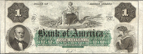 1860s $1 Bank of America State of Rhode Island Remainder Notes
