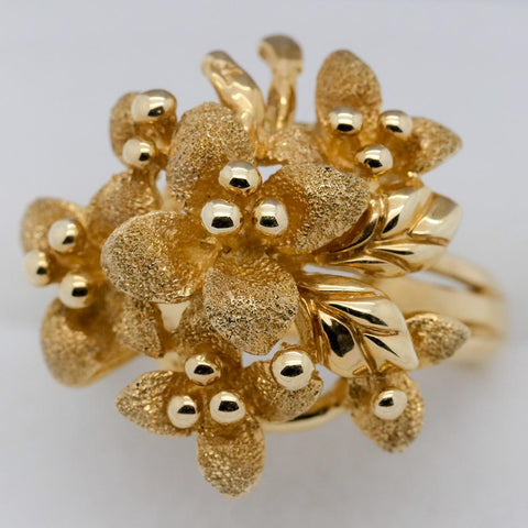 14K Gold Bouquet of Flowers Ring, Size 5 1/4