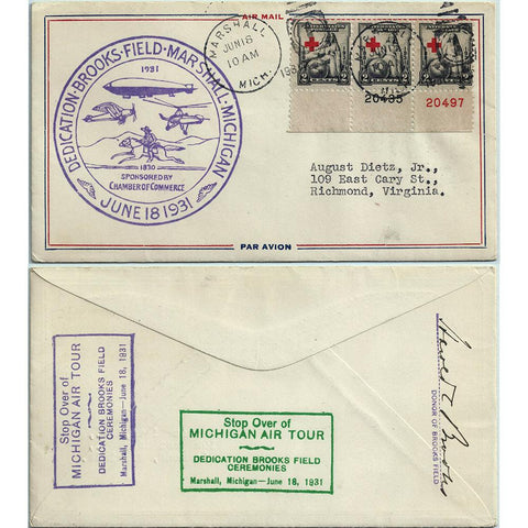 Jun 18, 1931 Brooks Field Marshall, MI Dedication Cover Signed by Donor