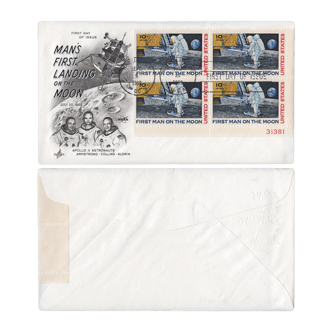 First Day of Issue September 9, 1969 10c Moon Landing First Day Cover - Plate Block Scott C76