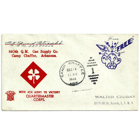 Dec. 19, 1944 Quartermaster Corps Camp Chaffee CDS Patriotic Cover (to Czubay)